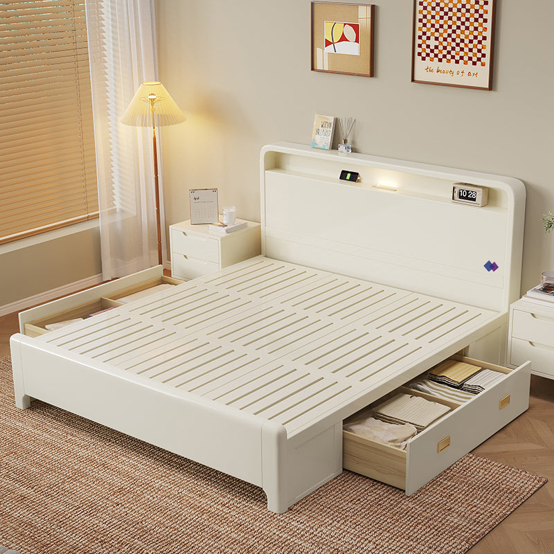 Modern Solid Wood Bed with Storage - Double Bed, 1.8m, Master Bedroom