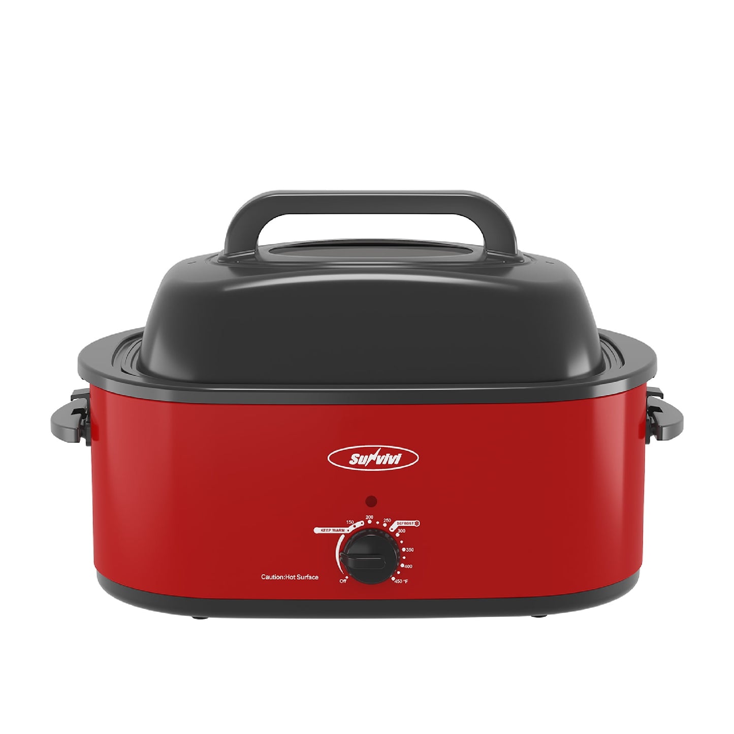 Sunvivi 22 Quart Electric Turkey Roaster Oven with Visible Glass Lid,Removable Pan & Rack, Stainless Steel,Red