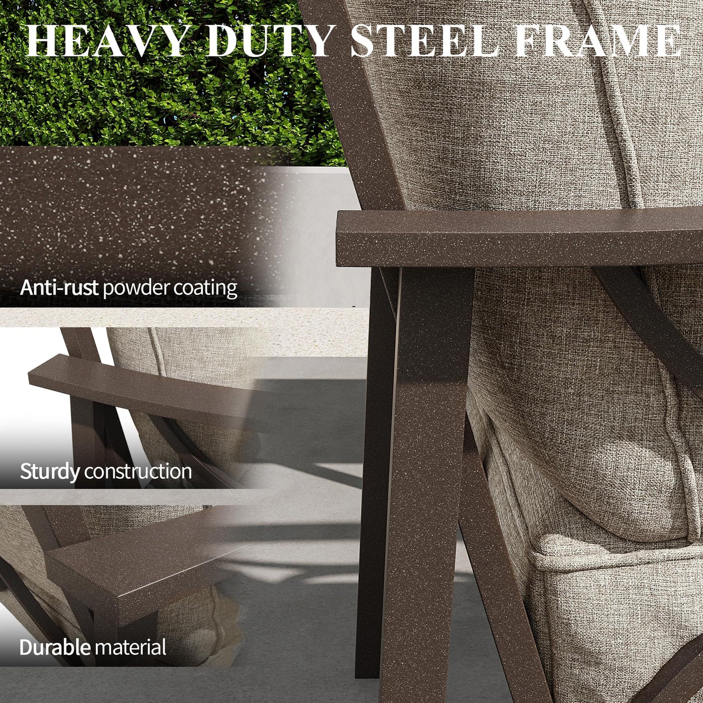 Heynemo Outdoor Patio Furniture Set, 2 Piece Patio Conversation Set, Metal Furniture Set with 3 seat Sofa for Porch Backyard, Black Metal Chair with Gray Cushions