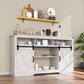 Mayincolor Farmhouse TV Stand for 65''+ Inch TV, 34'' Tall Entertainment Center, Rustic TV Console with Sliding Bar Door for Living Room (White)