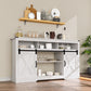 Mayincolor Farmhouse TV Stand, 34'' Tall Entertainment Center for 65+ Inch TV, Rustic Console with Sliding Door (White)