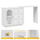 Heynemo Makeup Vanity Desk, Extendable Corner Vanity Makeup Table with 3 Drawers & 1 Door, Modern Dressing Table for Bedroom, Vanities for Women/Girls Bedroom (without Mirror)