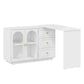 Heynemo Makeup Vanity Desk, Extendable Corner Vanity Makeup Table with 3 Drawers & 2 Door, Modern Dressing Table for Bedroom, Vanities for Women/Girls Bedroom (without Mirror)
