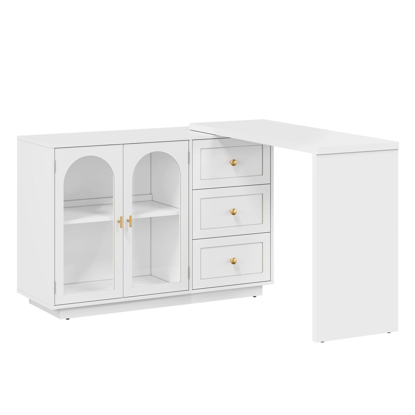 Heynemo Makeup Vanity Desk, Extendable Corner Vanity Makeup Table with 3 Drawers & 2 Door, Modern Dressing Table for Bedroom, Vanities for Women/Girls Bedroom (without Mirror)