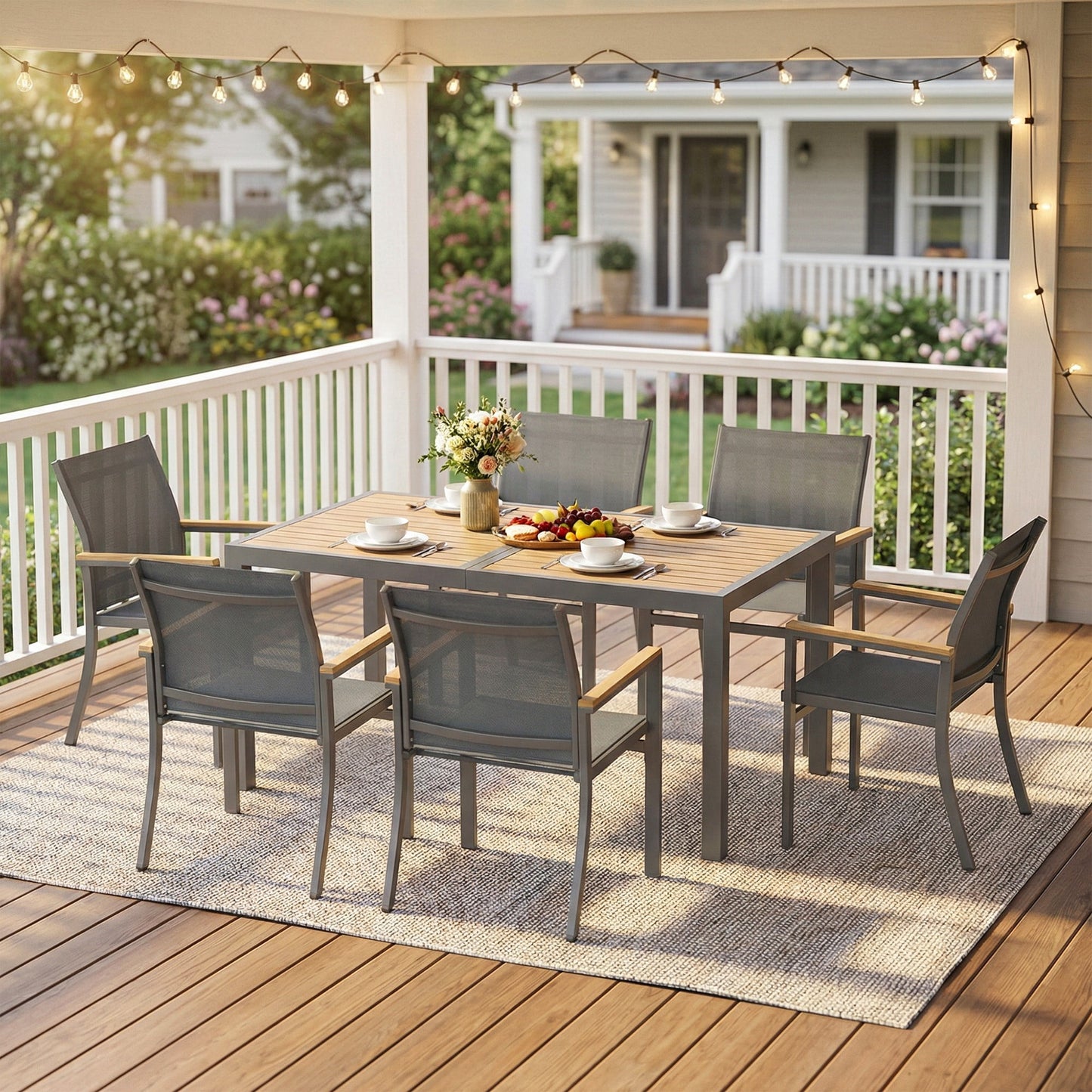 Heynemo 7-Piece Outdoor Dining Set with Patio Table, Aluminum Patio Table Set for 6 Persons with HDPS Tabletop, for Garden, Deck, Gray