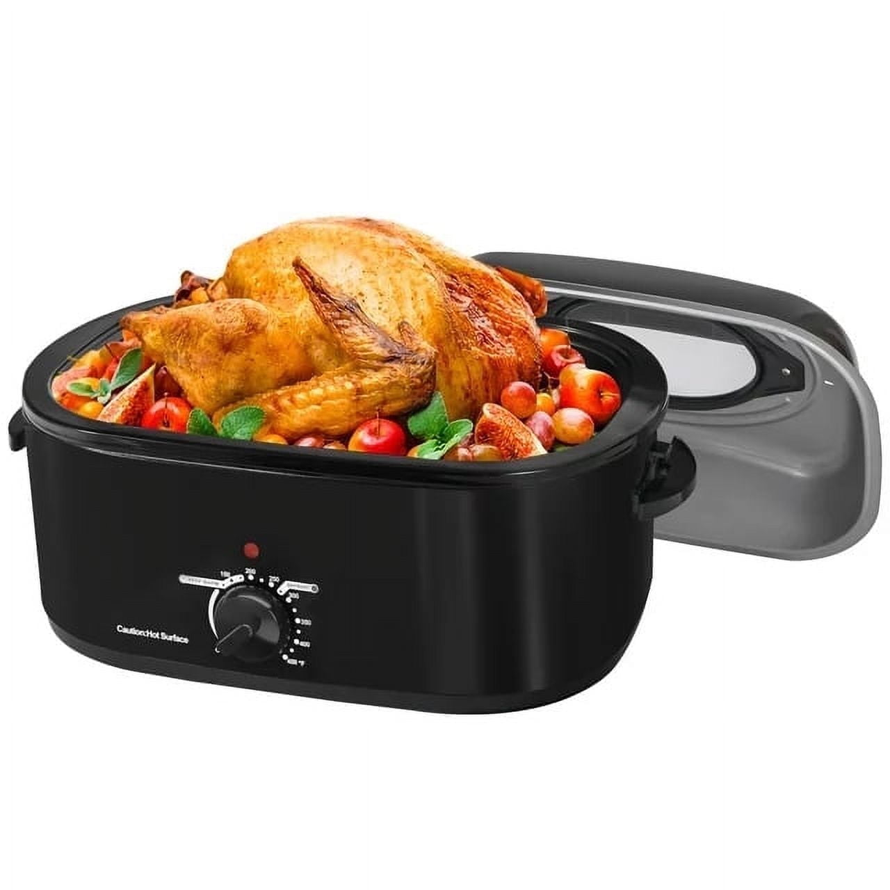 26 Quart Electric Roaster Oven Stainless Steel Turkey Roaster Oven, Self-Basting Lid Removable Insert Pot, Black