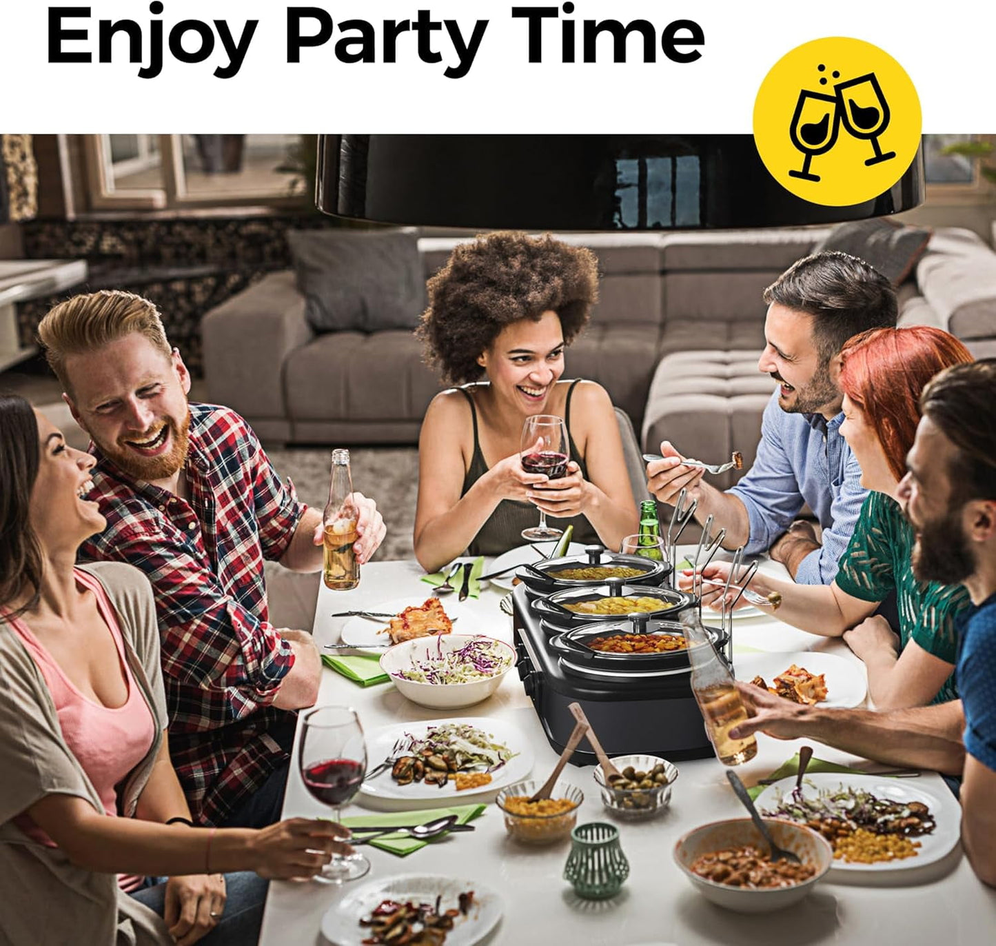 Superjoe Triple Slow Cooker Buffet Servers and Warmer,3 Pot Food Small Mini Manual Slow Cooker with Adjustable Temp Stainless Steel Lid Rests,Removable Ceramic Pot,4.5 QT