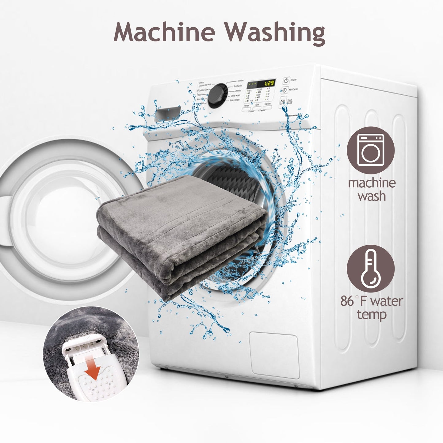 Heynemo Electric Heated Blanket, 60" x 50" Double-Layer Flannel, 4 Heat Settings and Auto-off, Holiday Gift for Family, Gray