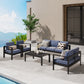 Superjoe 5 Pcs Outdoor Aluminum Furniture Set 7 Seats Patio Sectional Sofa Conversation Set Chat Counch Chair with Table Black Frame Blue Cushion patio conversation sets