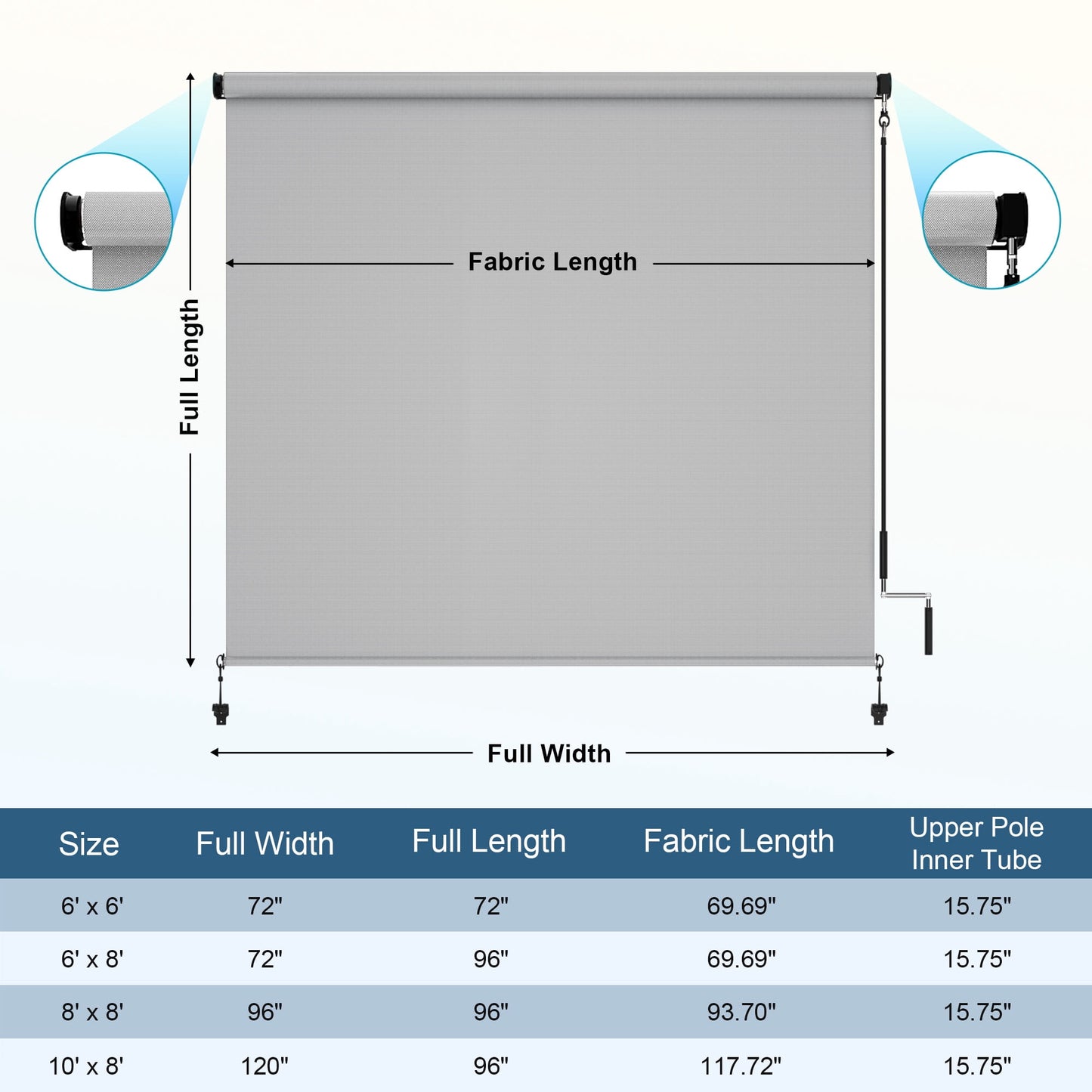CozyHome Outdoor Roller Shade 8' x 8', Cordless Patio Shade with Crank Handle, 95% UV Protection, Aluminum Privacy Sun Shade for Patio, Gray