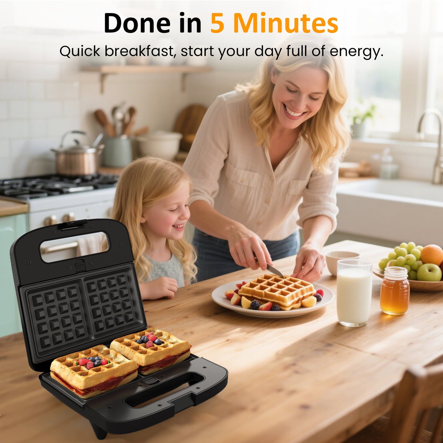 Heynemo 3 in 1 Electric Waffle, Grill & Sandwich Maker