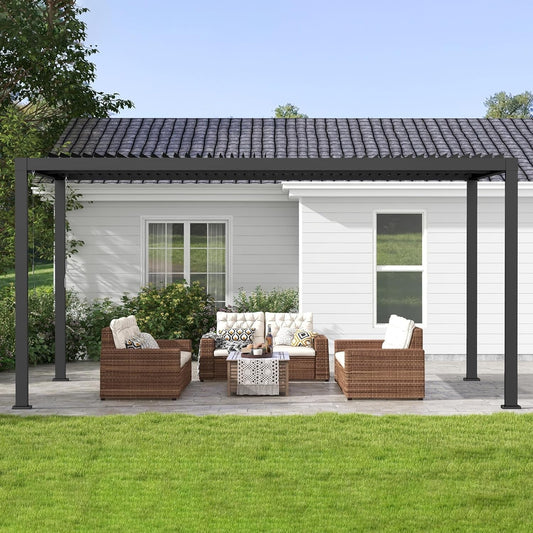 12'x16' Adjustable Louvered Pergola, Heavy-Duty Aluminum Outdoor Pergola, Metal Hardtop Pergola with Adjustable Roof for Patio, Deck, Garden, Yard, Black
