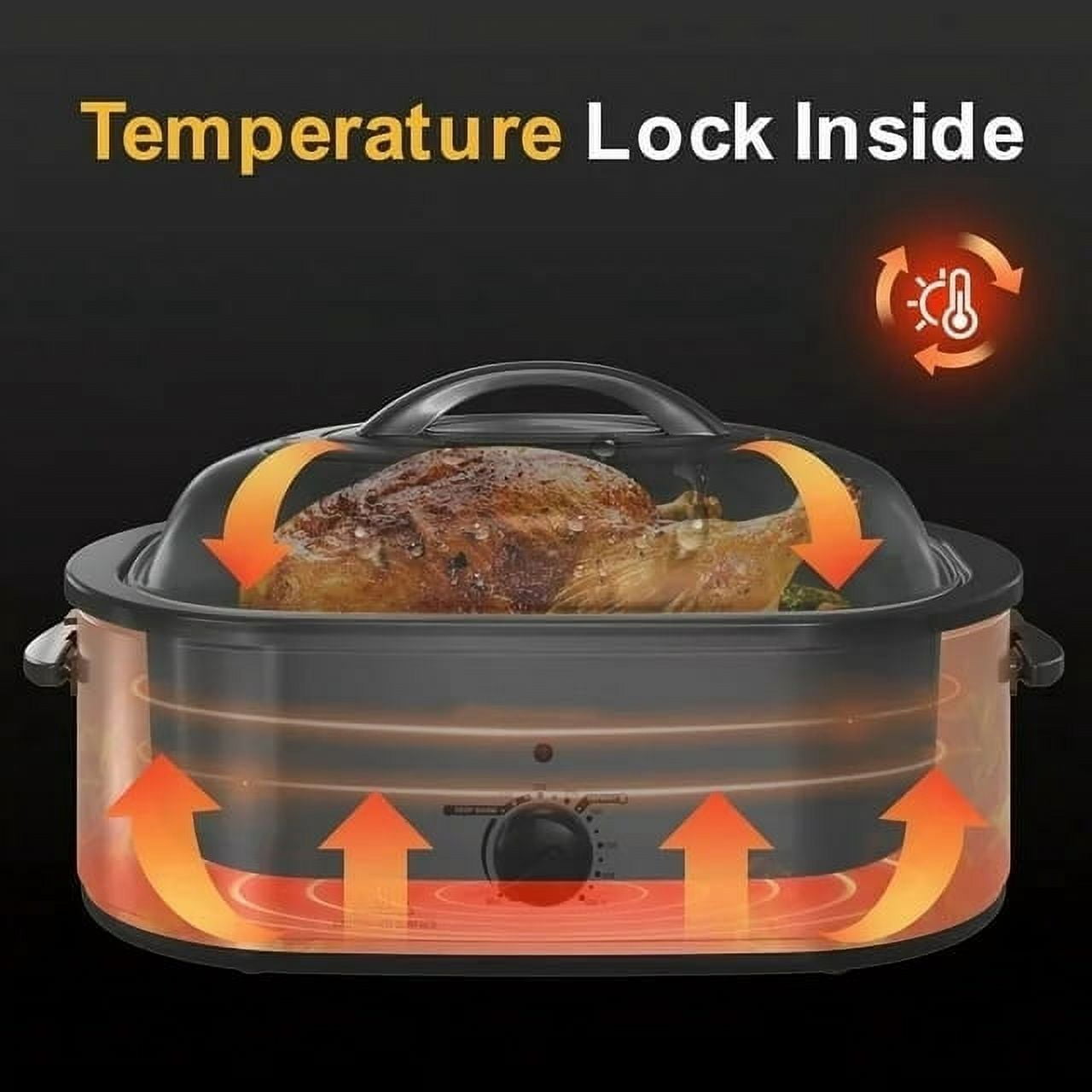 Superjoe 20 QT Electric Roaster Oven, Stainless Steel Self-Basting Lid Removable Pan, Black