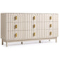 Heynemo Fluted Chest of 9 Drawers, Beige Modern 9 Drawer Dresser with Gold Metal Handles, Wide Storage Dresser Cabinet for Bedroom Living Room