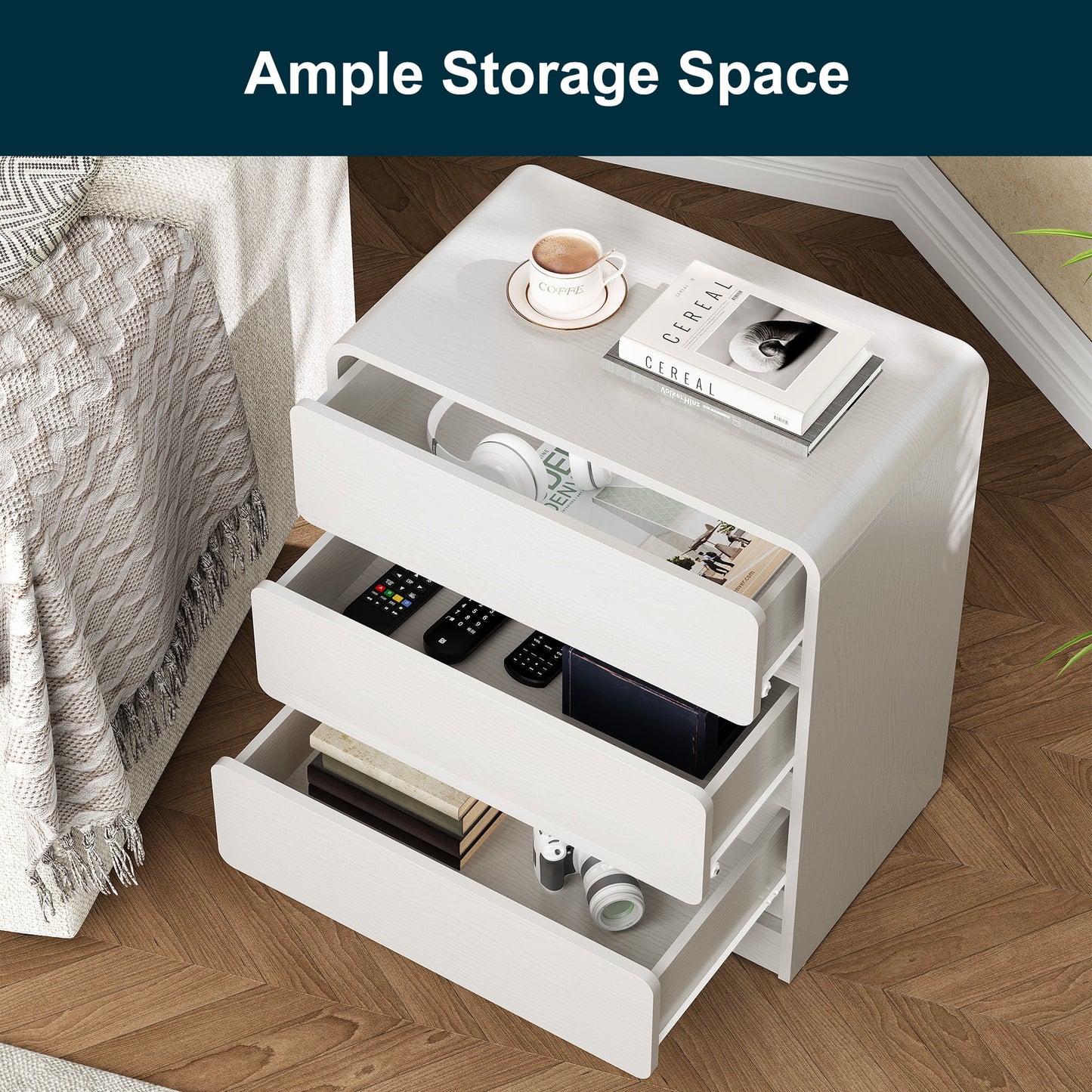 Heynemo Modern 3-Drawer Storage Dresser Set of 2 for Home and Office, White