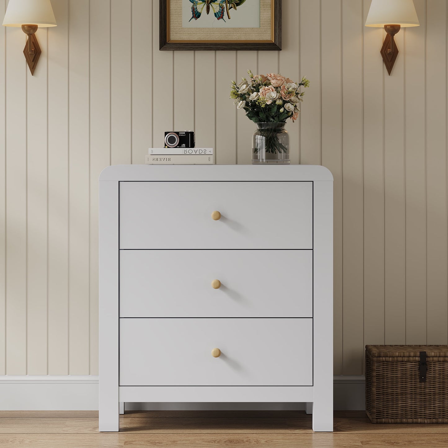 May in Color Modern Chest of Drawers Set of 2, with Rounded Table Corners, White