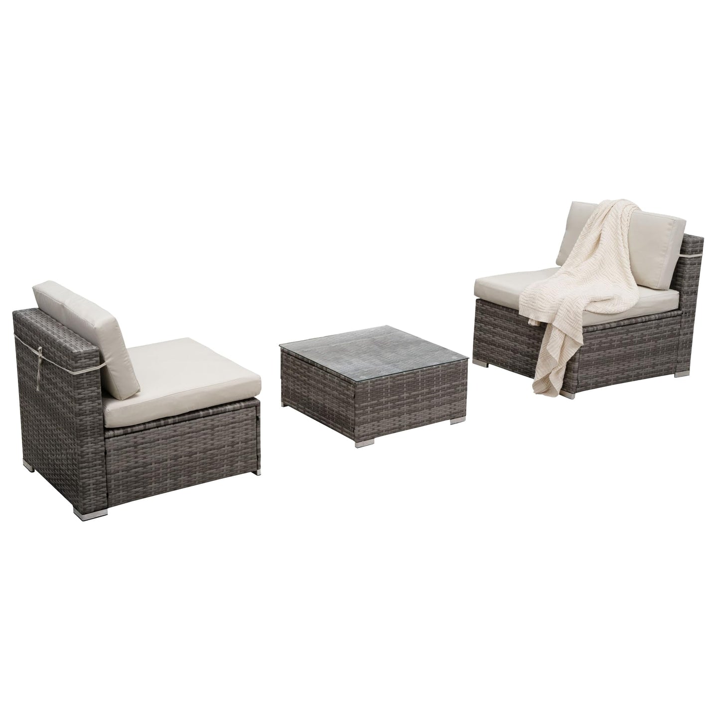 Royalcraft OUTDOOR 2 Piece Patio Furniture Set All Weather Grey Wicker Outdoor Patio Sectional Sofa Couch with Beige Cushions