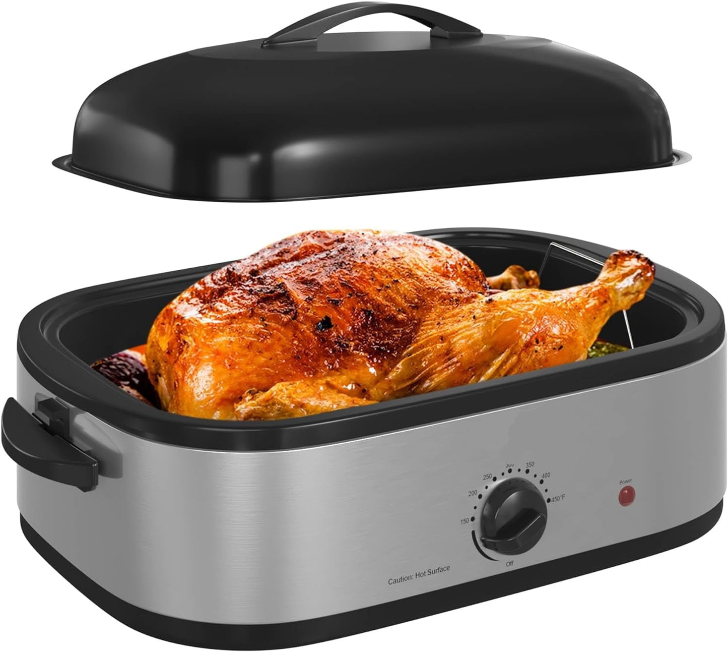 Superjoe 1450 Square Non Stick Stainless Steel Roaster Pan with Lid