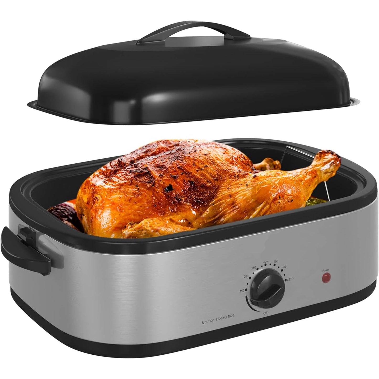 Superjoe 14 Quart Electric Roaster Oven, Turkey Roaster Oven with Self-Basting Lid, Stainless Steel Roaster Pan