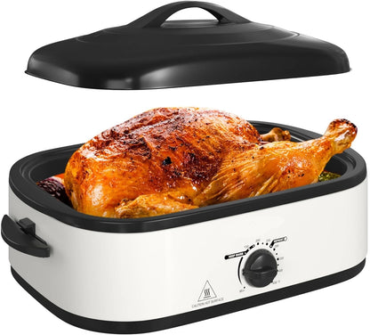 Superjoe 14 Quart Electric Roaster Oven, Turkey Roaster Oven with Self-Basting Lid, Stainless Steel Roaster Pan