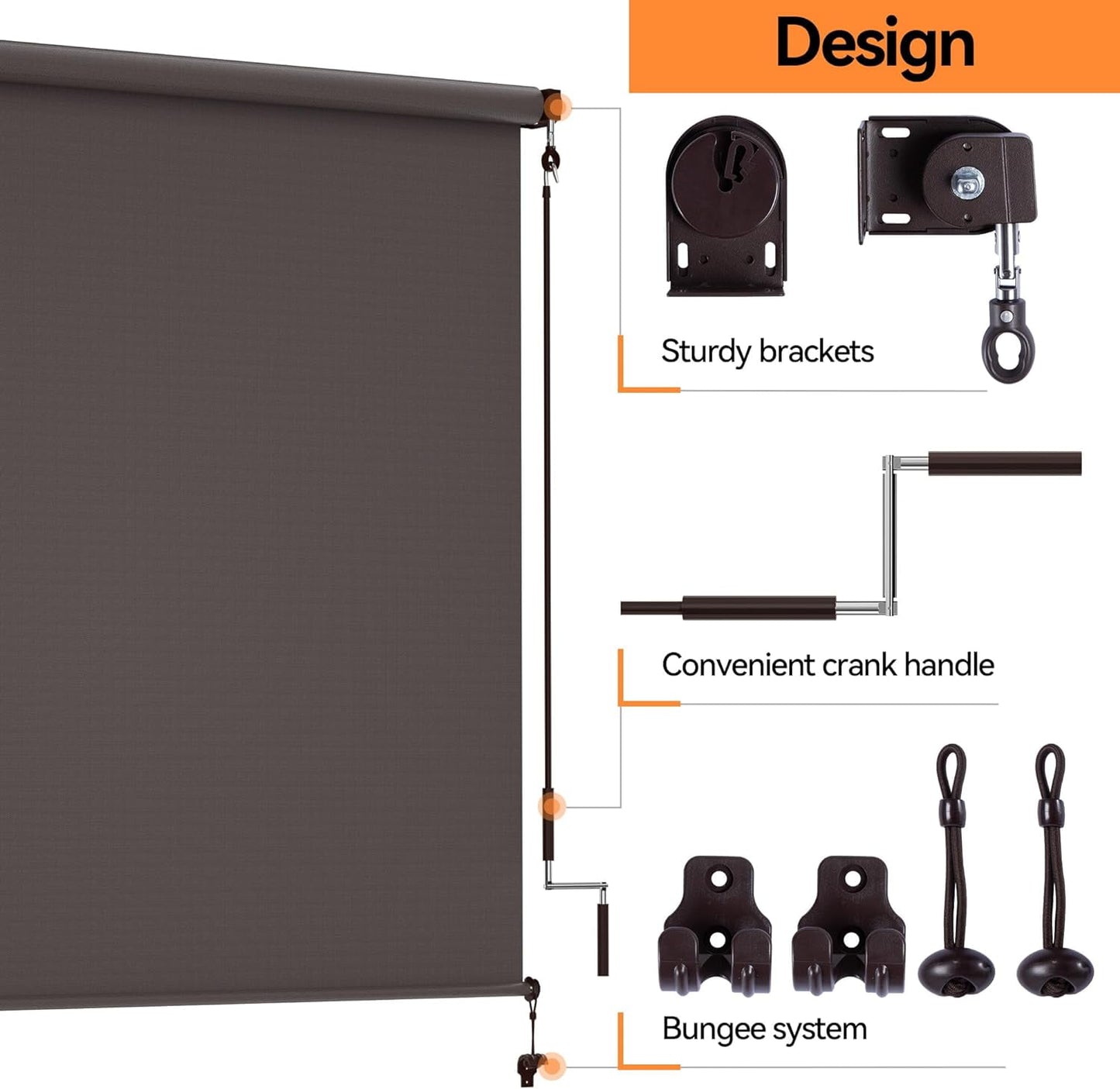 Superjoe Outdoor Roller Shades for Patio New Material with 95% UV Protection, 6'L x 6'W Blinds Roll Up for Gazebo Porch, Deck, Pergola, Blockout Waterproof Protect Privacy, Brown