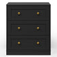 May in Color Black Nightstands Set of 2, Modern 3-Drawer Bedside Tables with Gold Knobs, Wooden End Tables for Bedroom, Living Room, Hallway, or Closet
