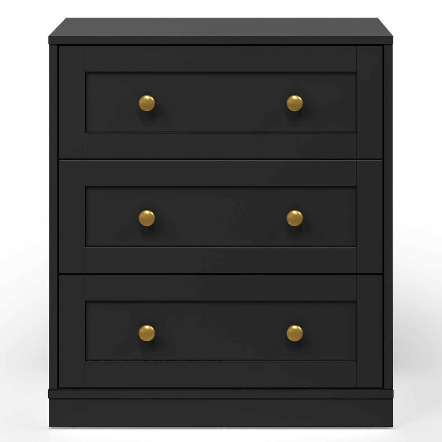 May in Color Black Nightstands Set of 2, Modern 3-Drawer Bedside Tables with Gold Knobs, Wooden End Tables for Bedroom, Living Room, Hallway, or Closet