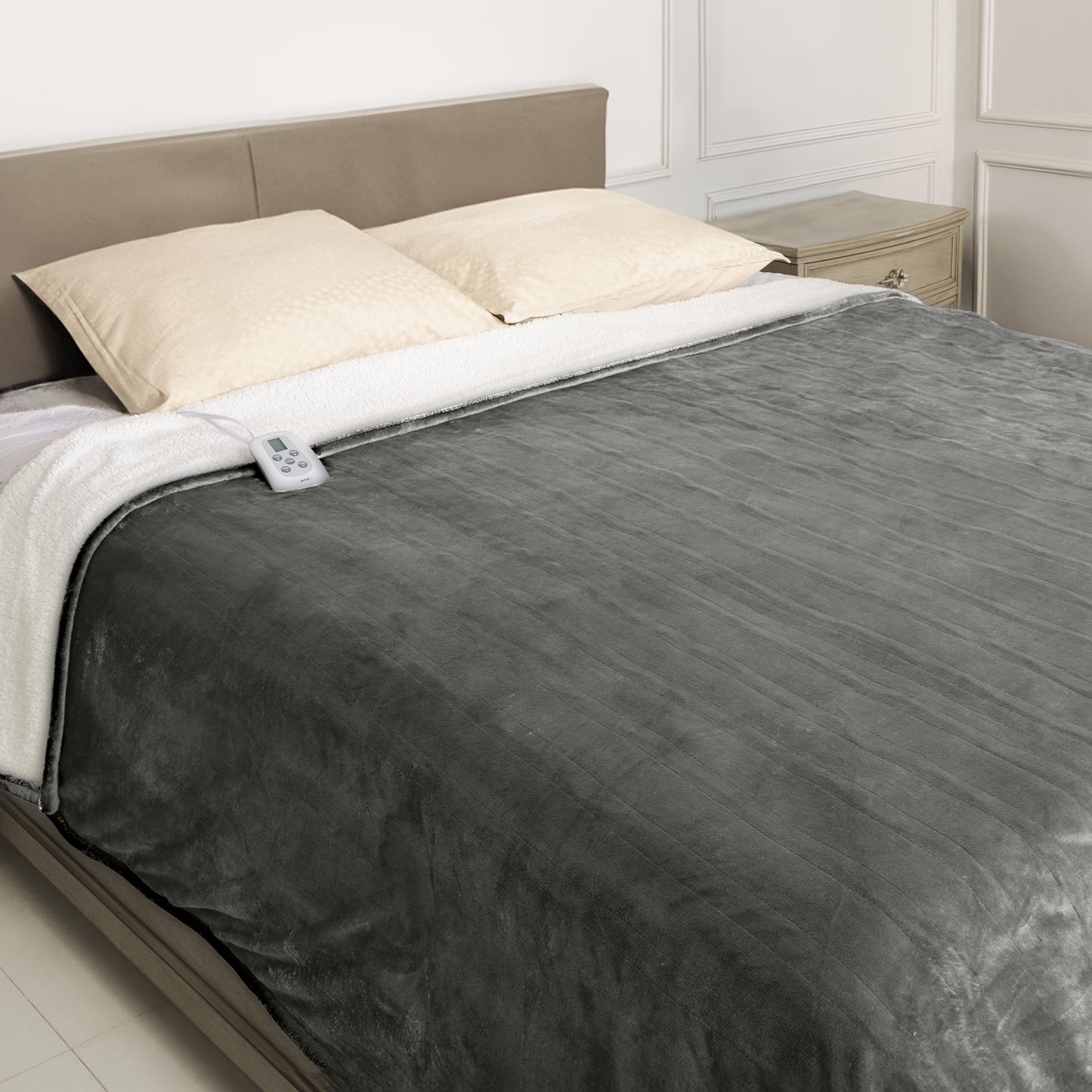 SUNVIVI Electric Heated Blanket, 84" x 62" Twin Size Electric Blanket with 10 Heating Levels and 12 Hours Auto-Off, Soft Flannel Blanket with ETL Certification,Grey