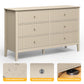 May in Color Fluted 6 Drawer Dresser, Wide Modern Chest of Drawers, Large Wood Storage Cabinet Organizer for Bedroom, Living Room, Hallway, Entryway, Beige