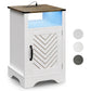 Superjoe LED Nightstand Set of 2 with Charging Station, Bedside Table with Storage Cabinet and Shelf, Rustic End Table, Farmhouse Wooden Side Table, for Bedroom, Living Room, White and Rustic Oak
