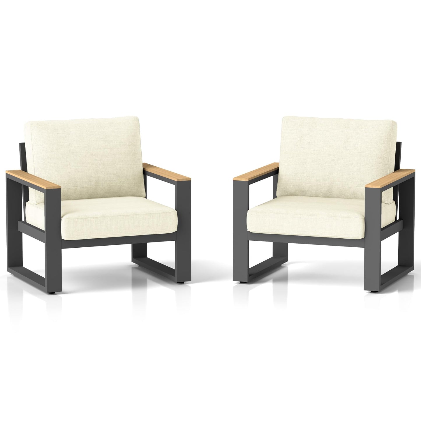 Mayincolor Aluminum Outdoor Armchair, 2 Pieces All-Weather Metal Patio Single Sofa, Patio Conversation Set for Porch Backyard Garden, Beige