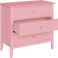 May in Color Pink Fluted Nightstand with 3 Drawers, Modern Bedroom End Table, Wood Bedside Table
