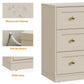 May in Color 3 Drawer Nightstand with Gold Knobs, Wood End Table, Beige