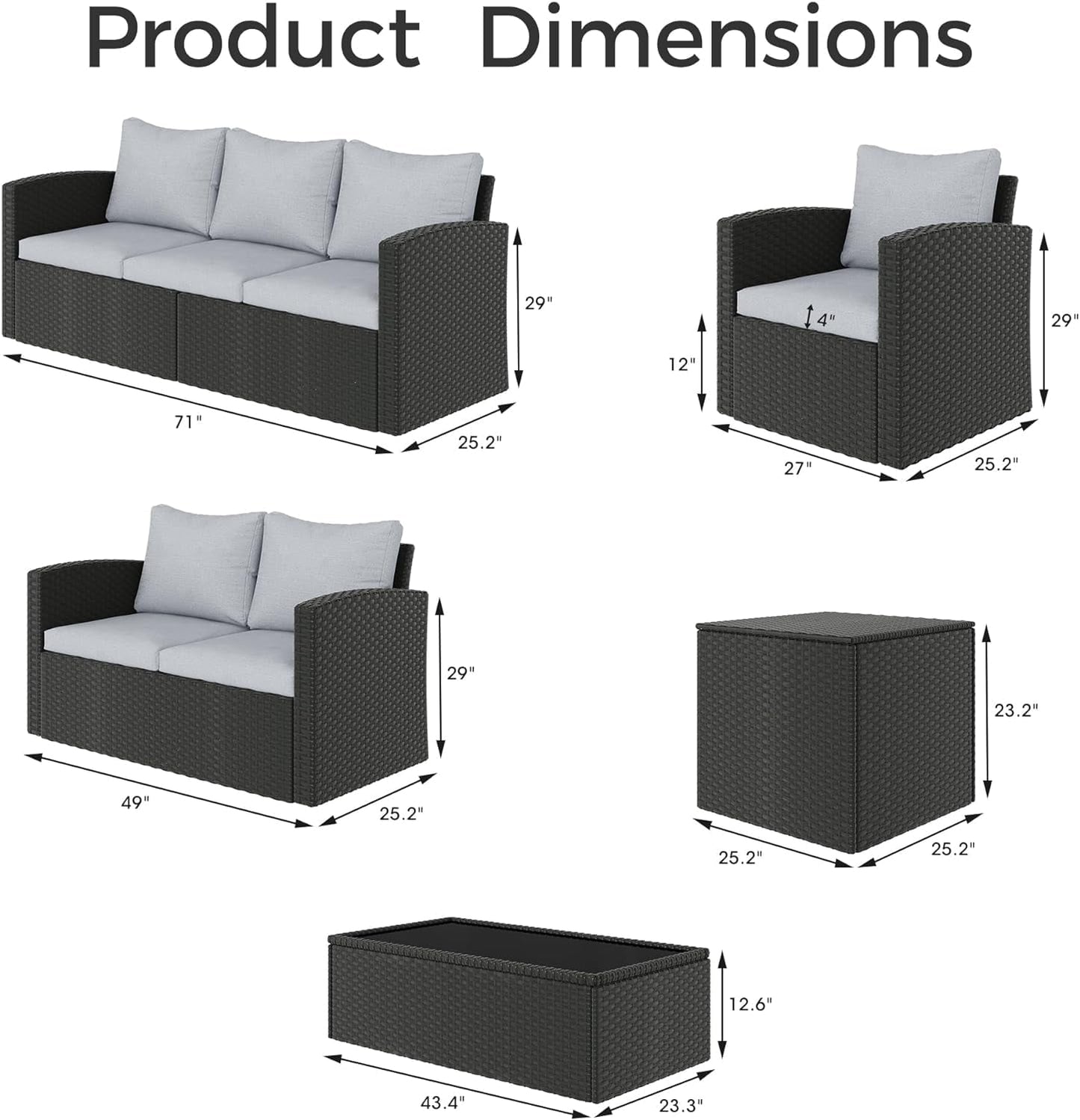 Royalcraft 9 Pieces Patio Furniture Set, All Weather PE Wicker Rattan Outdoor Sectional Sofa with Coffee Table and Navy Blue Cushion, Outdoor Furniture for Lawn Backyard Poolside Porch