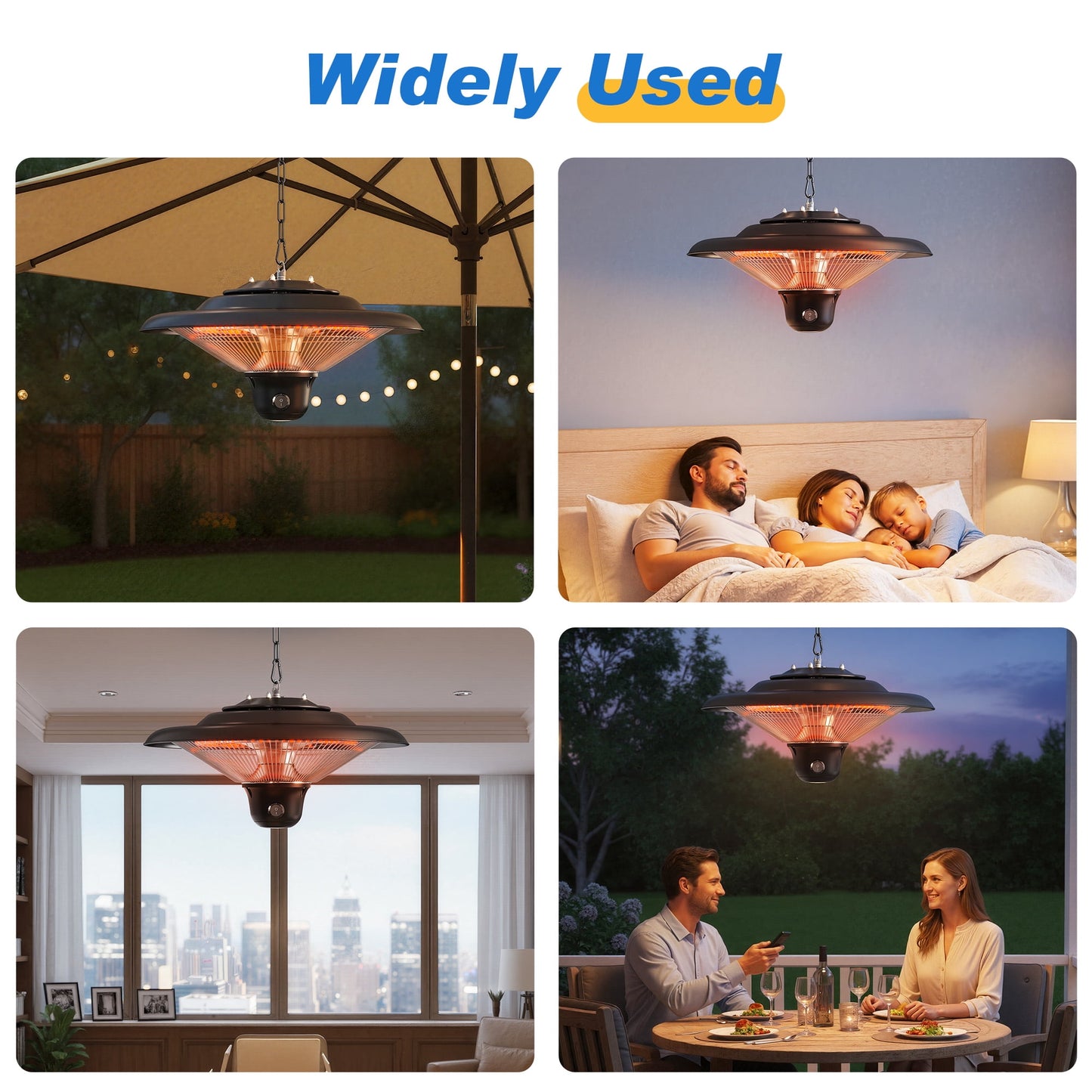 Heynemo Patio Heater with 3 Adjustable Modes, Ceiling Mounted Outdoor Electric Heater, Waterproof Ceiling Heater for Porch, Garage, Balcony, Black