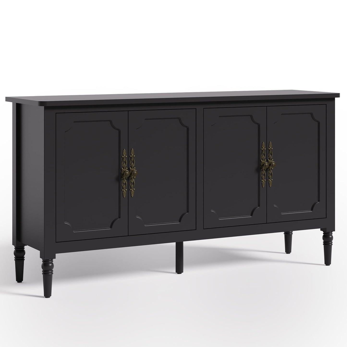 May in Color 58" Wood Buffet Cabinet, Mid-Century Modern Console Cabinet, with 4 Door & Media Storage, for Entryway, Living Room, Dining Room, Bedroom, Black