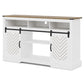Mayincolor Farmhouse TV Stand for 65+ Inch TV, Tall Entertainment Center, Rustic TV Console with Sliding Bar Door for Living Room (Wood-Tone and White)
