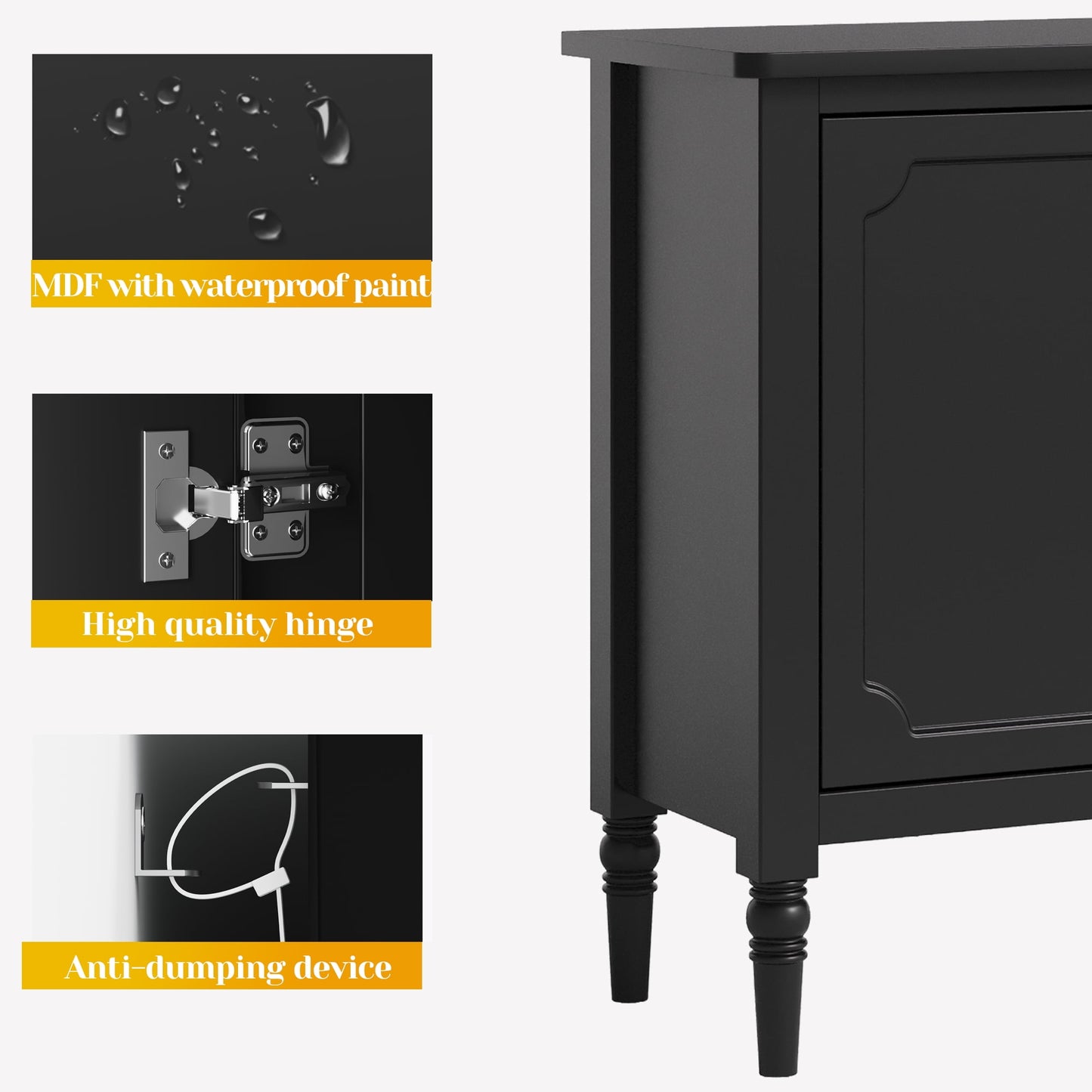 Heynemo 3-Door Storage Cabinet, Sideboard Cabinet with Adjustable Shelves, Ideal for Entryway, Living Room, Dining Room, Black