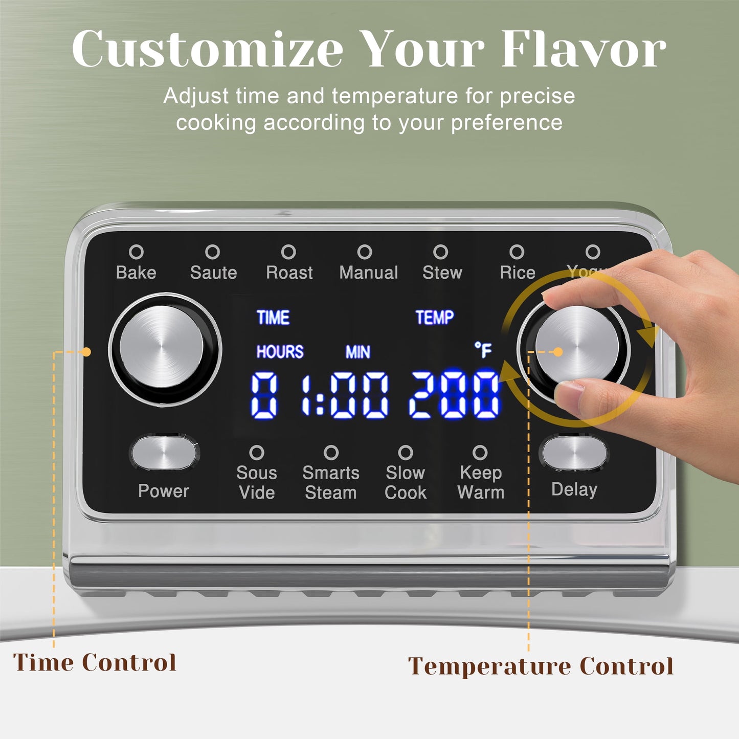 Heynemo 8QT 12-in-1 Programmable Slow Cooker, Multi-Cooker with Timer, Temperature Control, Removable Non-Stick Pot & Dishwasher-Safe Glass Lid, Green
