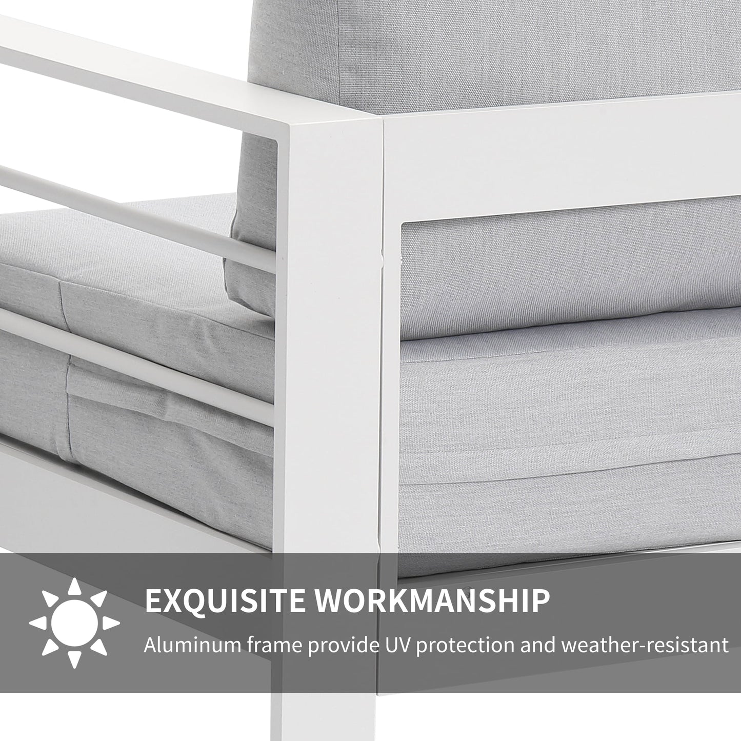 Superjoe Outdoor 2-Seat Patio Aluminum Loveseat Sofa Couch Furniture with Light Grey Cushions, White