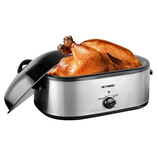 Superjoe 18 QT Electric Roaster Oven, Stainless Steel Roaster Pan for Turkey With Self-Basting Lid Removable Insert Pot, Silver