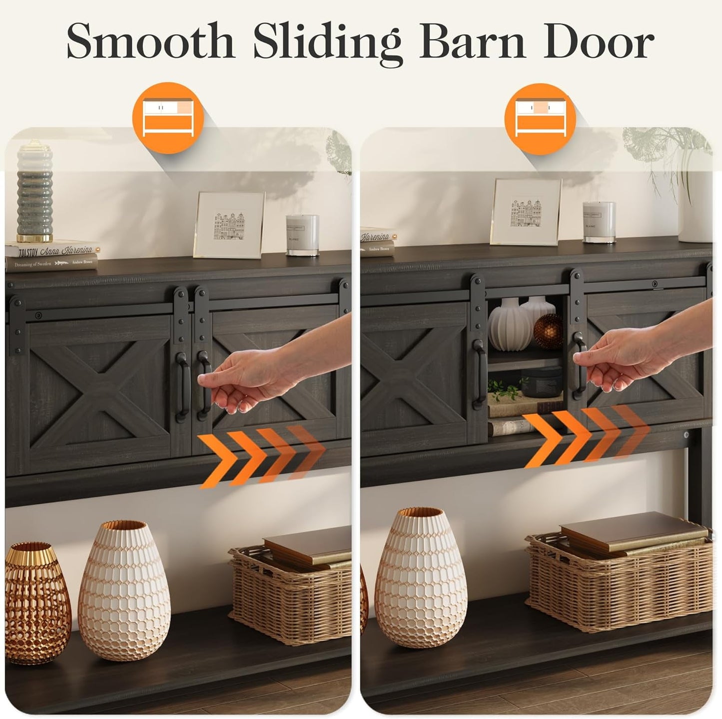 May in Color Entryway Table, 46" Modern Farmhouse Console Table with Sliding Barn Door, for Hallway, Living Room, Foyer, Dark Grey