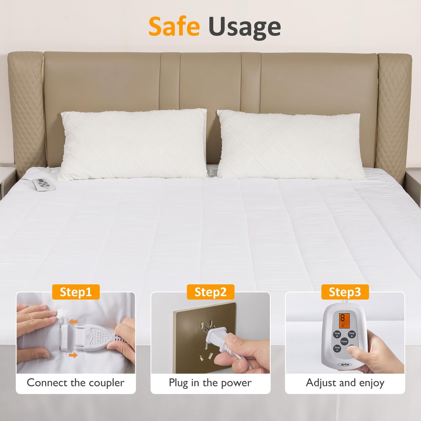 Sunvivi Twin Size Heated Mattress, Electric Bed Mattress Pad with 12-Hour Timer & 10 Heat Settings, Full Bed Warmer, Machine Washable, 39" x 75"