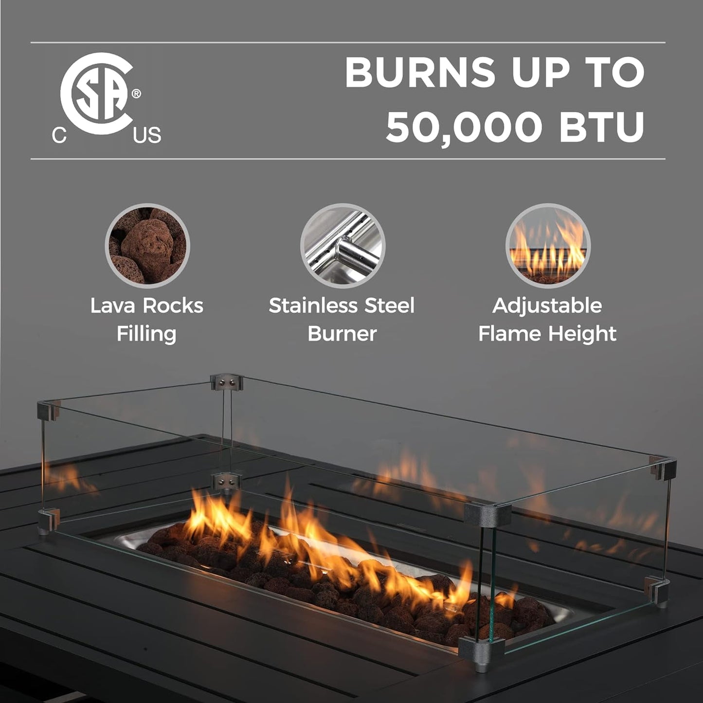 Superjoe 5 Piece Aluminum Outdoor Patio Bar Set with Fire Pit Table, Dark Gray