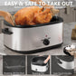 Sunvivi Roaster Oven 26 Quart, Electric Roaster Oven with Visible & Self-Basting Lid, Turkey Roaster Oven with Removable Pan & Rack, Variable Temperature Control, Stainless Steel, Silver