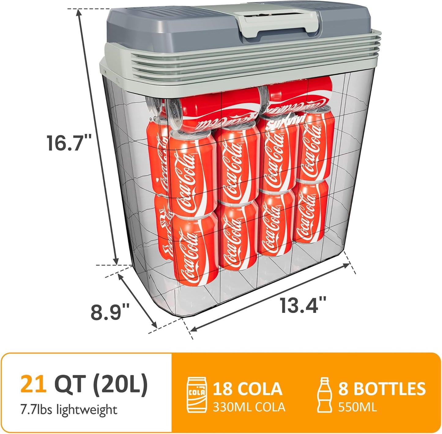 Heynemo 21QT Car Electric Cooler and Warmer with Handle, Portable 12V Plug-in Car Refrigerator, Small Electric Cooler for Vehicle, Truck, Travel, Office, Gray