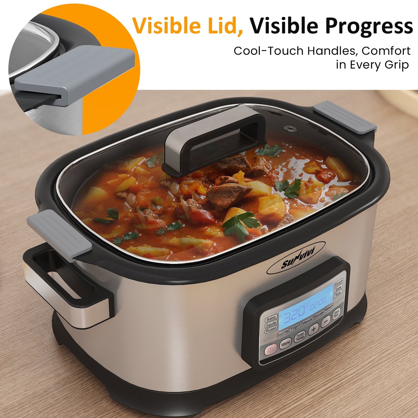 Sunvivi 6.5QT 11-in-1 Programmable Multi Slow Cooker
