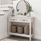 Royalcraft Rattan Console Table, Boho Entryway Table with Widened Tabletop & 2 Spacious Drawers, Farmhouse Sofa Table with Storage Shelf, Foyer Table for Living Room, Hallway, Entryway, Grayish White