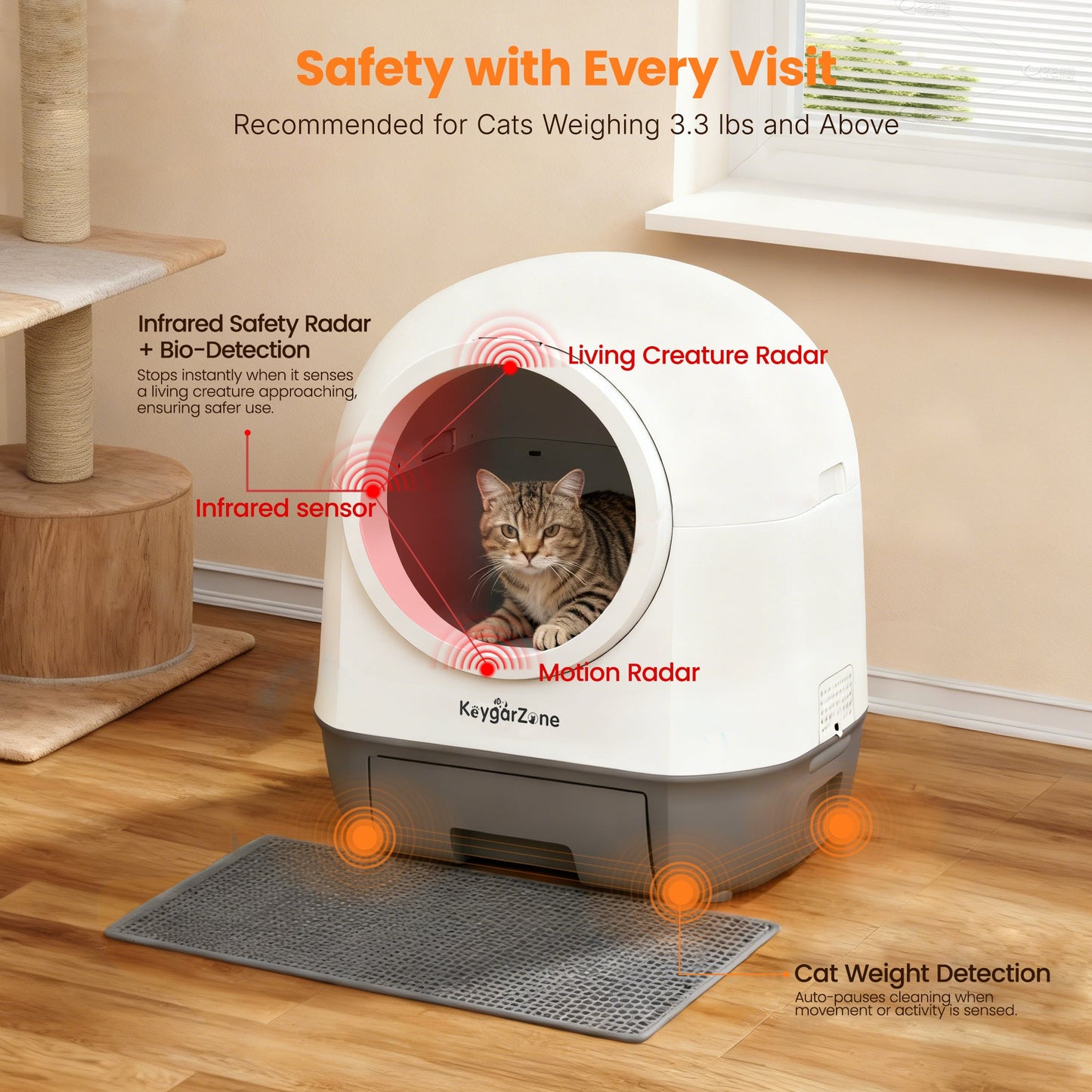 Smart Self-Cleaning Automatic Cat Litter Box with Odor Control, Infrared Sensors, Sleep Mode, and Remote APP Control for Hands-Free Convenience, White
