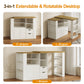 Royalcraft Kitchen Island with Storage, Extendable & Rotatable Kitchen Prep Table with 3 Side Shelves and 2 Drawers,  Kitchen Shelf Bar Table, Wood Buffet Sideboard Cabinet for Dining Room, White